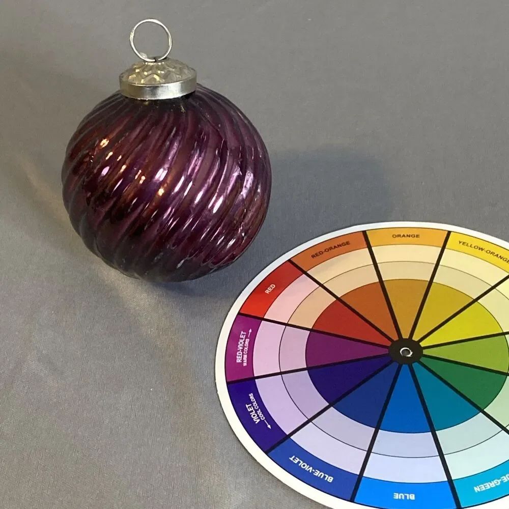 Kugel Inspired Blown Glass Ball Ornament Purple Ribbed Swirl Christmas Decor